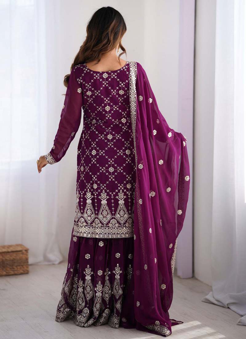 Prazu Fashion Purple Georgette Sequence Palazzo Suit - Distacart