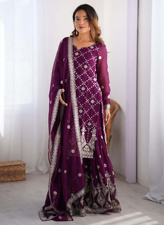 Prazu Fashion Purple Georgette Sequence Palazzo Suit