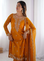 Thumbnail for Prazu Fashion Yellow Georgette Thread Work Salwar Suit