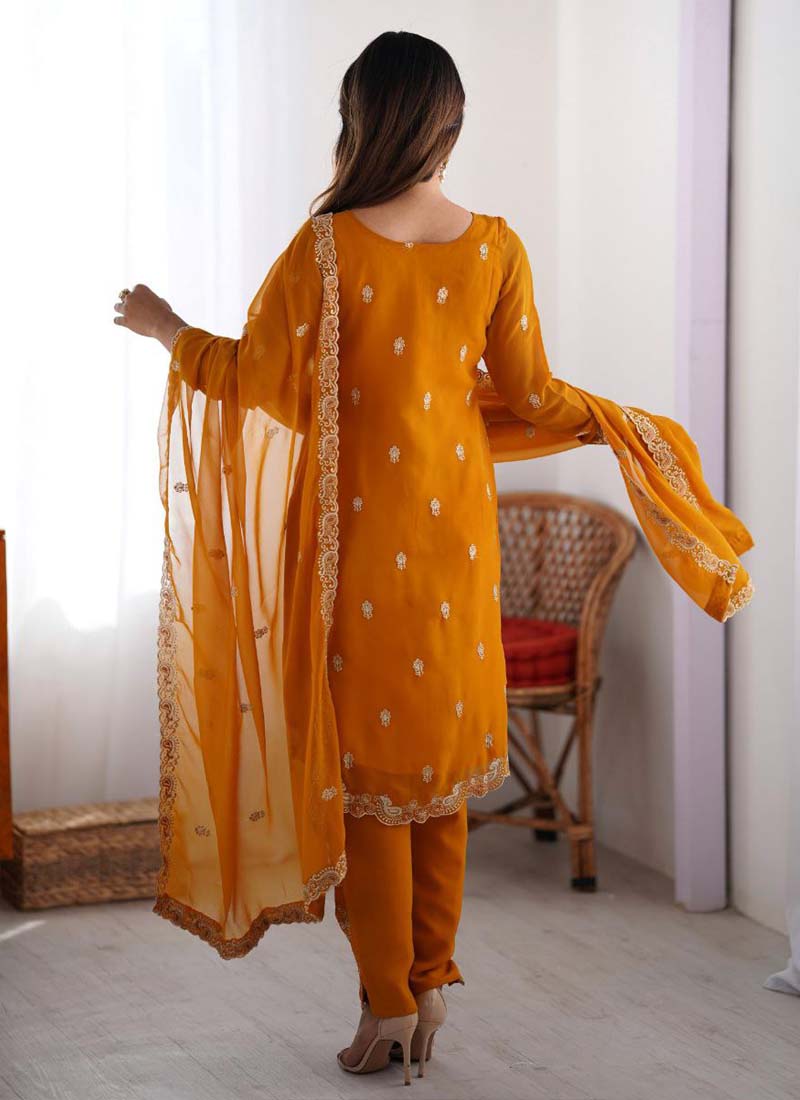 Prazu Fashion Yellow Georgette Thread Work Salwar Suit - Distacart