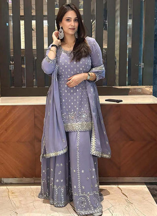 Prazu Fashion Light Lavender Georgette Embroidered Palazzo Suit