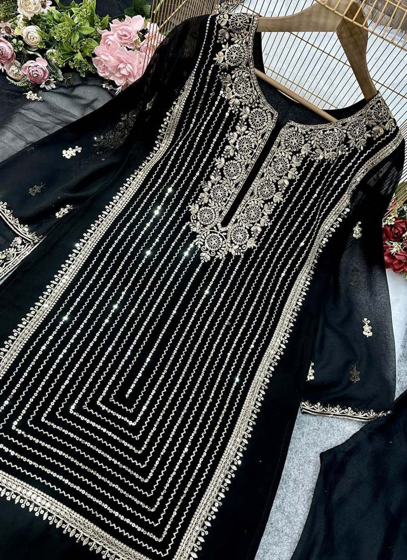 Prazu Fashion Black Georgette Embroidered Salwar Suit