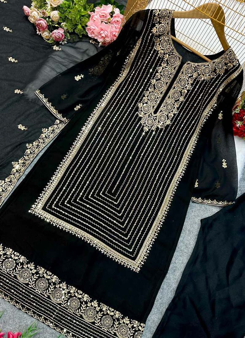 Prazu Fashion Black Georgette Embroidered Salwar Suit