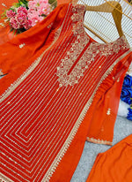 Thumbnail for Prazu Fashion Orange Georgette Embroidered Salwar Suit