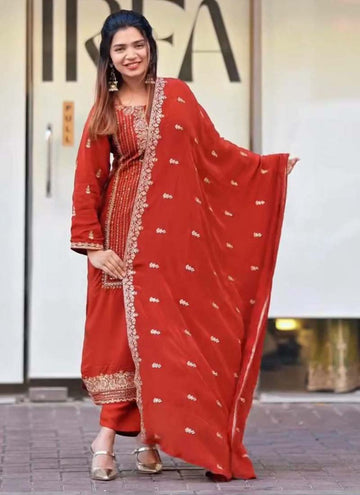 Prazu Fashion Orange Georgette Embroidered Salwar Suit - Distacart