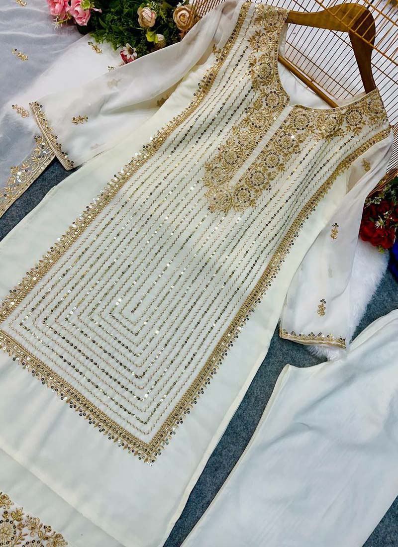 Prazu Fashion White Georgette Embroidered Salwar Suit