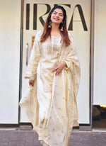 Thumbnail for Prazu Fashion White Georgette Embroidered Salwar Suit