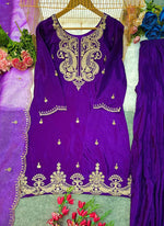 Thumbnail for Prazu Fashion Violet Chinon Silk Embroidered Salwar Suit