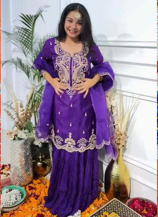 Prazu Fashion Violet Chinon Silk Embroidered Salwar Suit