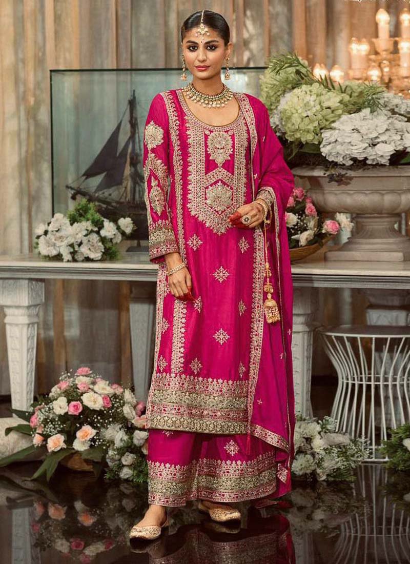 Prazu Fashion Pink Georgette Embroidered Palazzo Suit