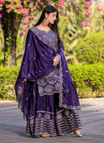 Thumbnail for Prazu Fashion Violet Chinon Silk Thread Work Palazzo Suit
