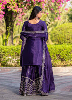 Thumbnail for Prazu Fashion Violet Chinon Silk Thread Work Palazzo Suit