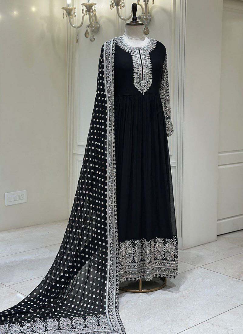 Prazu Fashion Black Georgette Sequence Anarkali Suit - Distacart