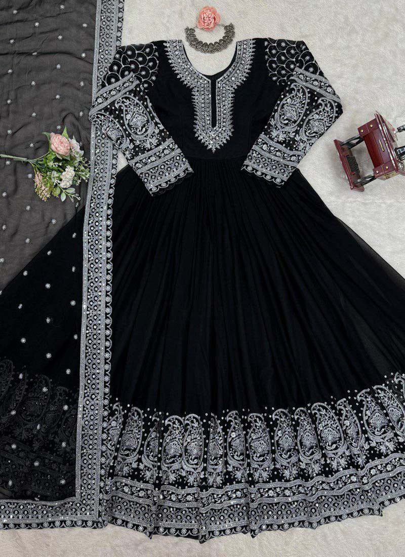 Prazu Fashion Black Georgette Sequence Anarkali Suit