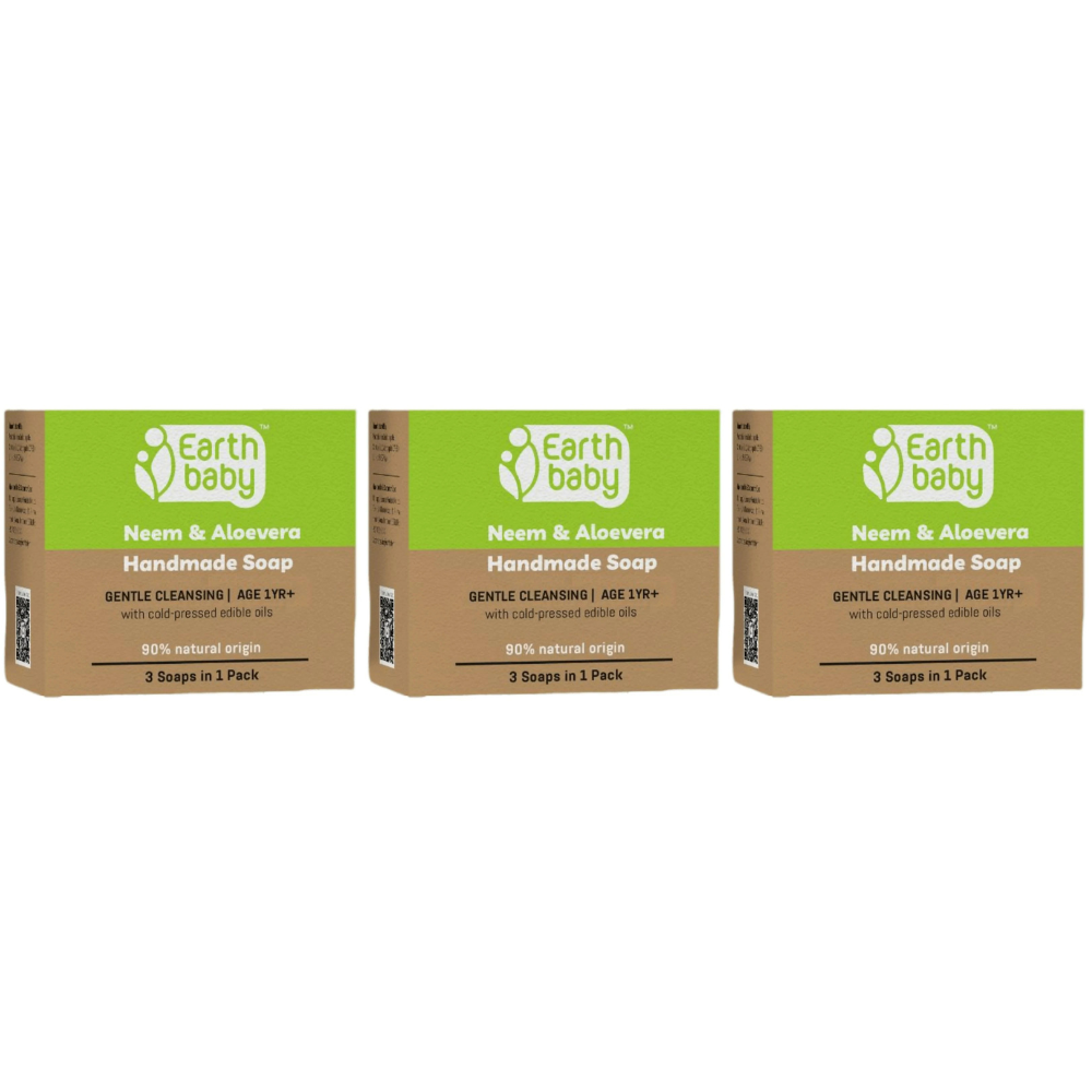 Earthbaby Handmade Neem & Aloevera Bath Soap 90% Natural Origin - Distacart
