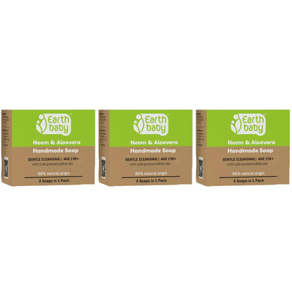 Earthbaby Handmade Neem & Aloevera Bath Soap 90% Natural Origin - Distacart