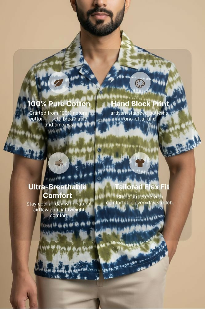 Prakriti — Olive Indigo Shibori Cotton Shirt by Hilo Design - Dista