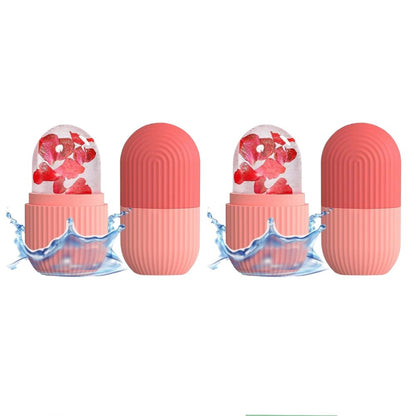 Ice Face Roller Silicone Facial Cube for Eyes Neck Massage Remove Dark Circle - Pink - Distacart