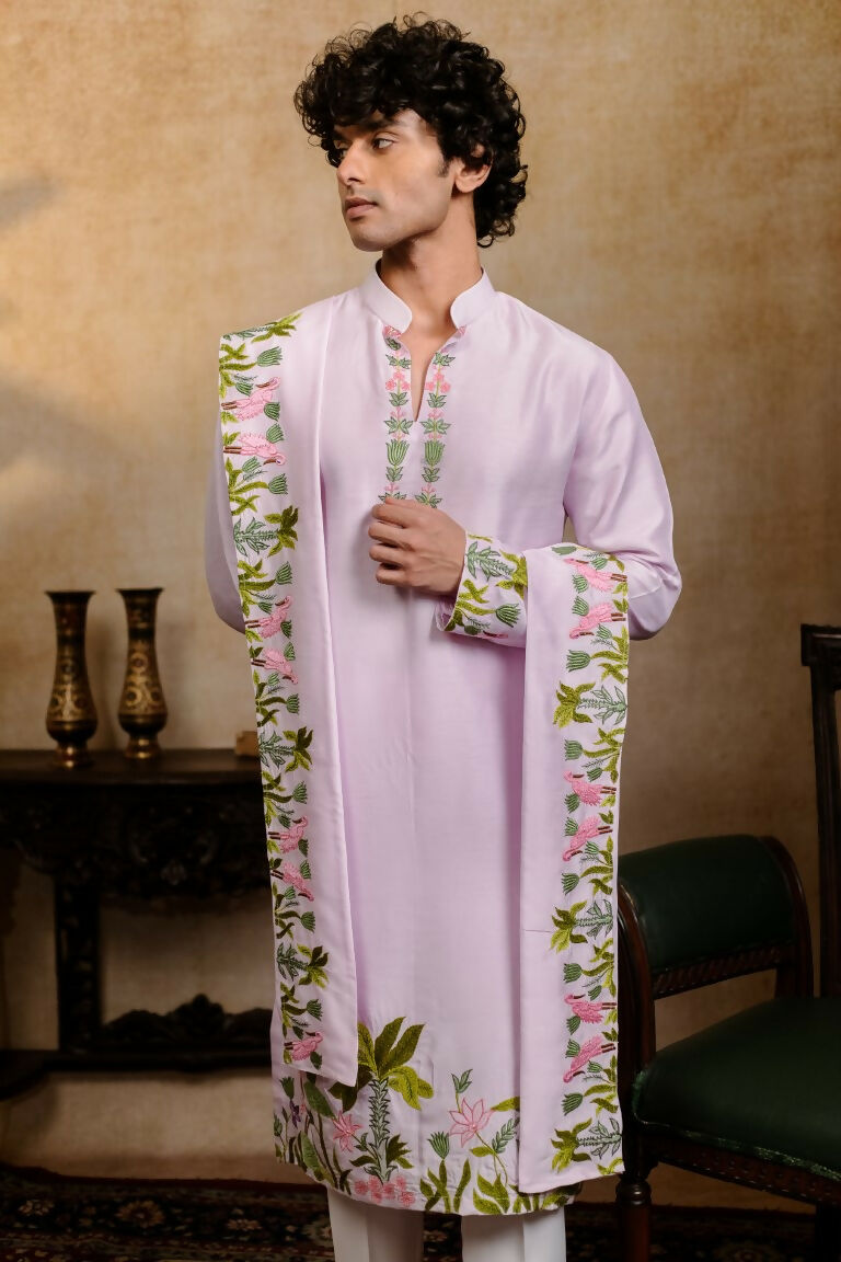 Falling Raw Silk Lavinder Taruni Hamsa Kurta Set By Hilo Design - Distacart