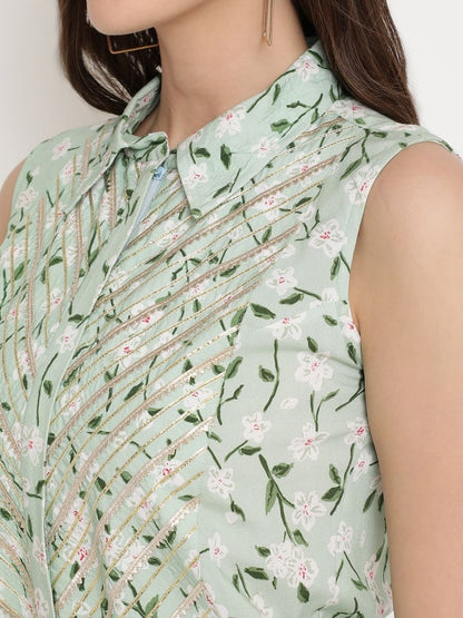 Ahalyaa Womens Mint Rayon Printed Jumpsuit