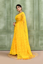 Thumbnail for Piyari Fashion Women's Yellow Embellished Cotton Blend Jamdani Saree - Distacart