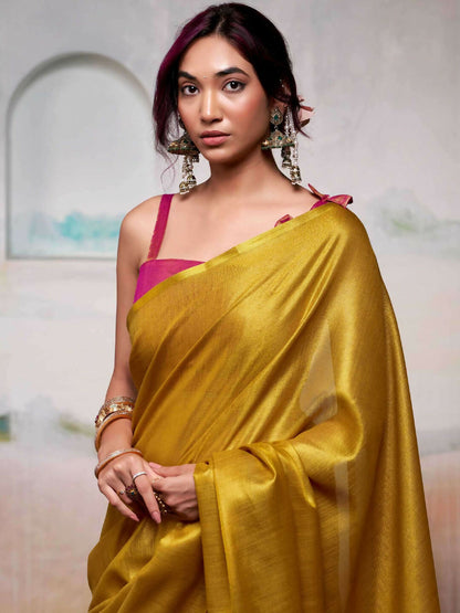 Shree Shyam Fashion Tissue Silk Yellow Saree - Distacart