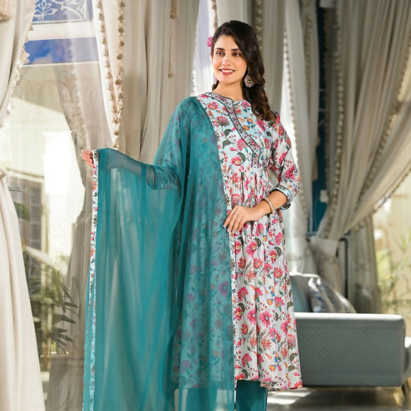 Designer Stylish Mid Night Blue Rubi Silk Stitched Suit With Dupatta - Kiyara - Distacart