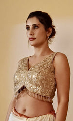 Thumbnail for Joban Fashion Silk Zari And Sequence Work Padded Blouse - Gold