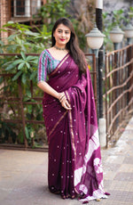 Thumbnail for Purple Chanderi Cotton Block Print Saree with Unstitched Blouse - Hiral Fashion - Distacart