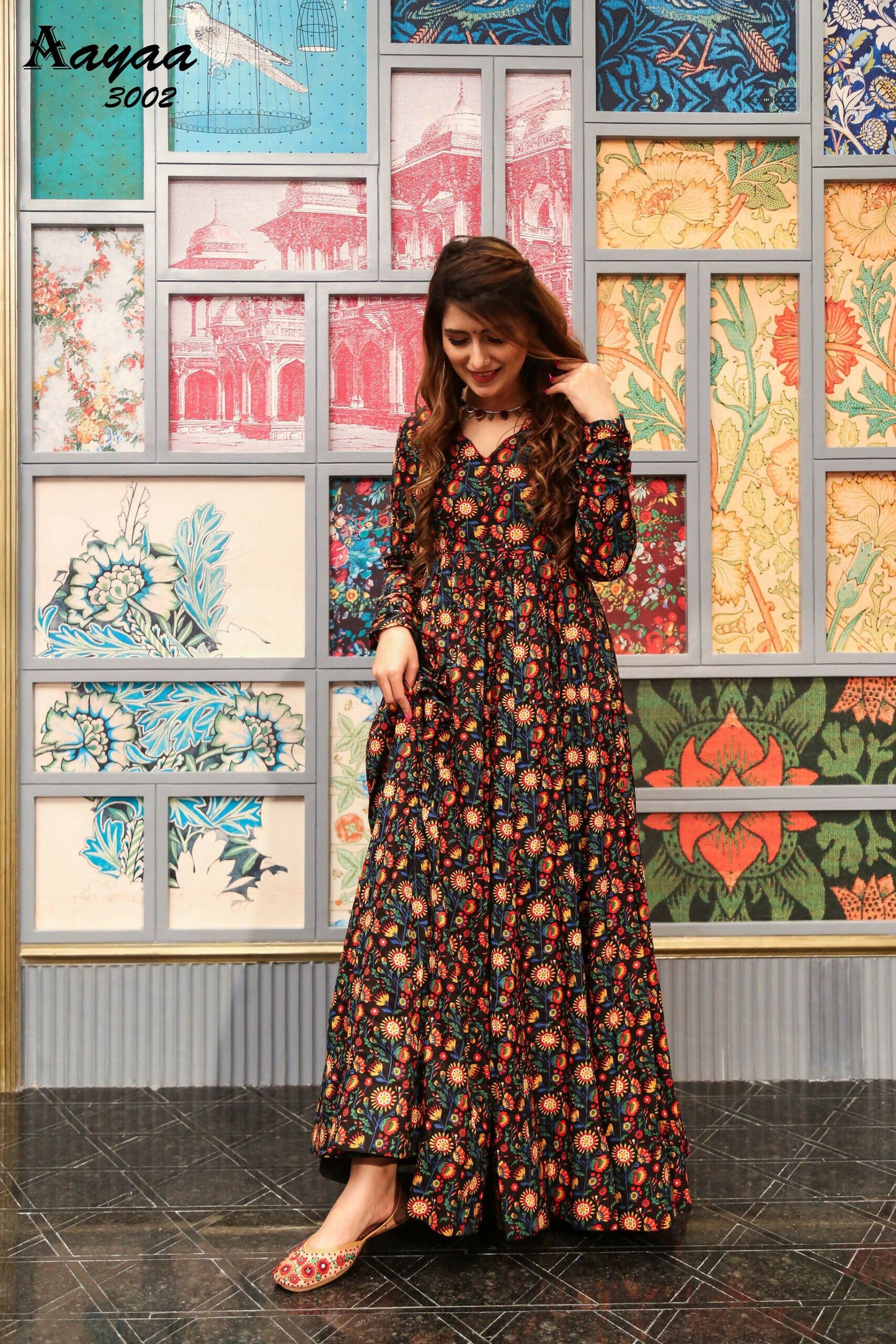 Aayaa Pure Ab Cotton Gown With Heavy Digital Print - Multi Color - Distacart