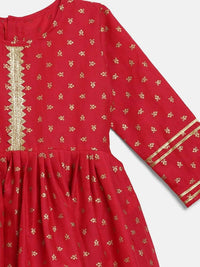 Thumbnail for Ahalyaa Red Crepe Gold Printed Kids Kurta Sharara Set For Girls - Distacart