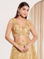 Thumbnail for Joban Fashion Gold Multi Polyester Padded Blouse With V Neck Sleeveless