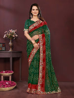 Thumbnail for Ai Fashion Green Georgette Digital Print Party Wear Saree