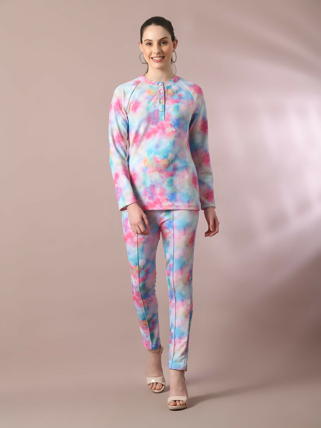 Myshka Women's Multi Printed Round Neck Party Top With Trousers Co-ord set - Distacart