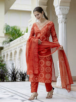Thumbnail for The52 Orange Women's Gorgeous Rayon Embroidered Straight Kurta with Pant And Dupatta Set - Distacart