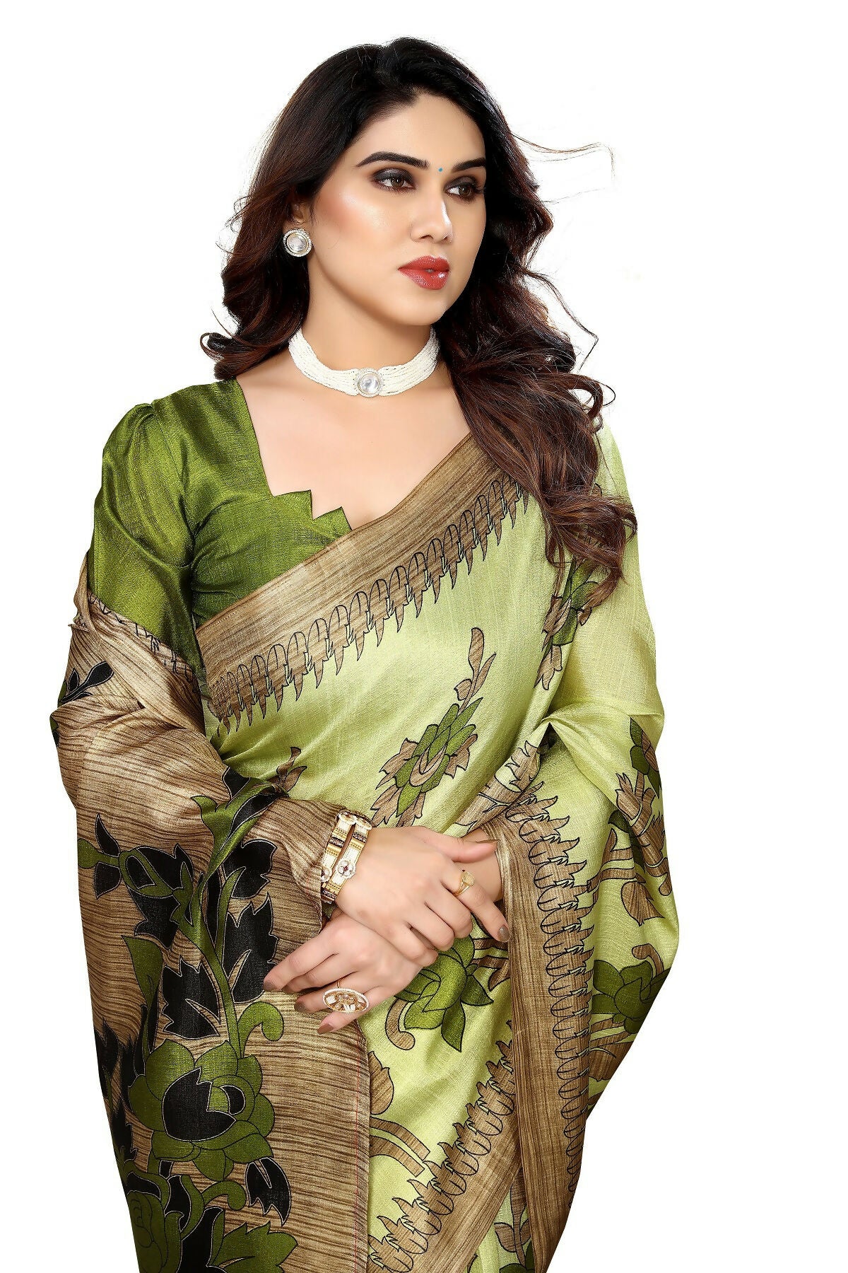 Vamika pista Printed Art Silk Saree - Distacart