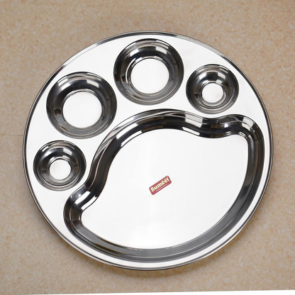 Sumeet Stainless Steel Round 5 in 1 Compartment Lunch/Dinner Plate - Big - Dista