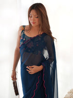Thumbnail for Mitera Pure Georgette Embroidered Saree With Blouse Piece - Distacart