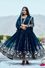 Thumbnail for Teeya Creation Womens New Trendy Heavy Cording Sequence & Beads Embroidery Work Teal Gown Set - Dista