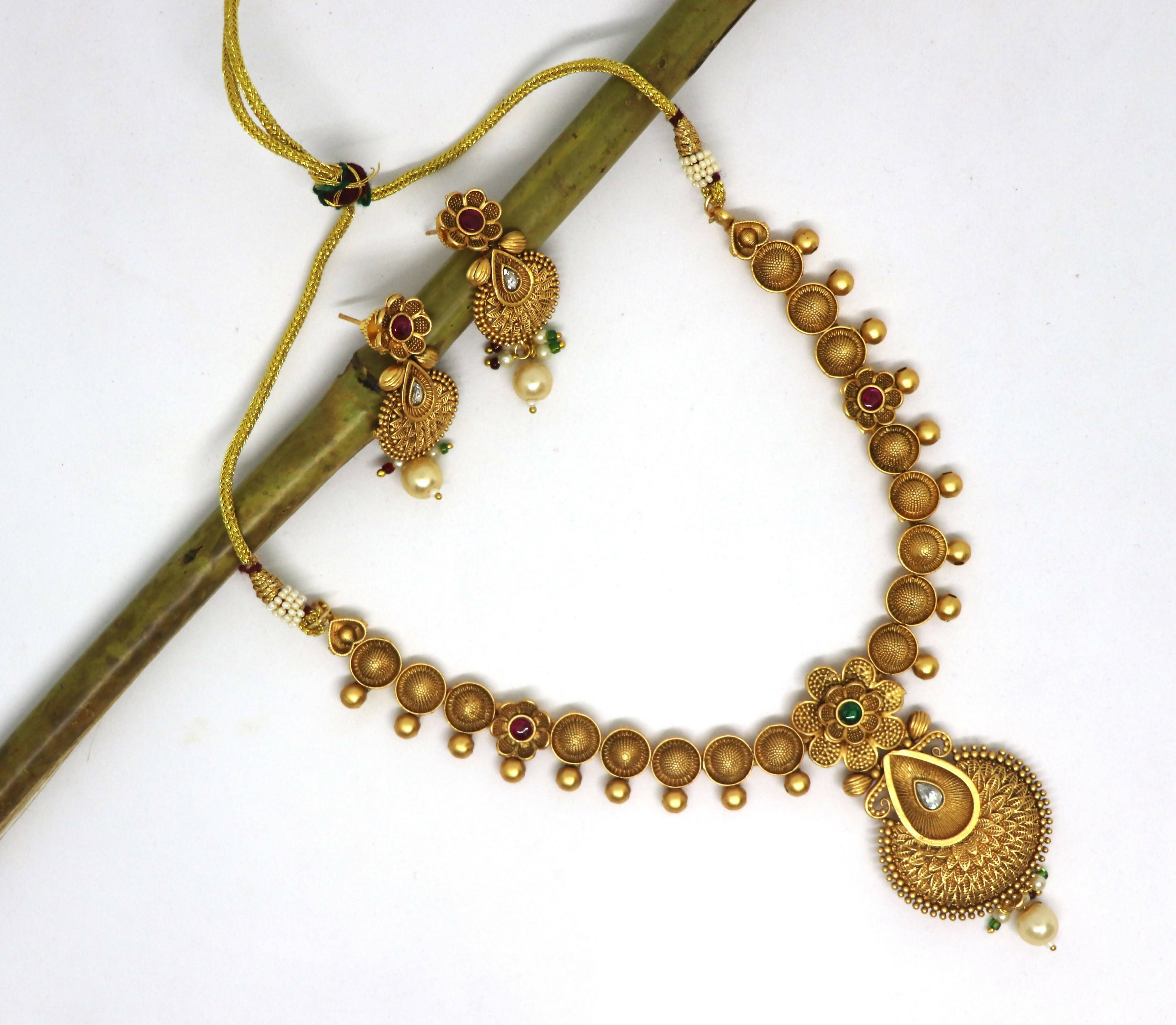 Joban Fashion Gold Pure Brass With Rajwadi Polish Necklace Set - Dista
