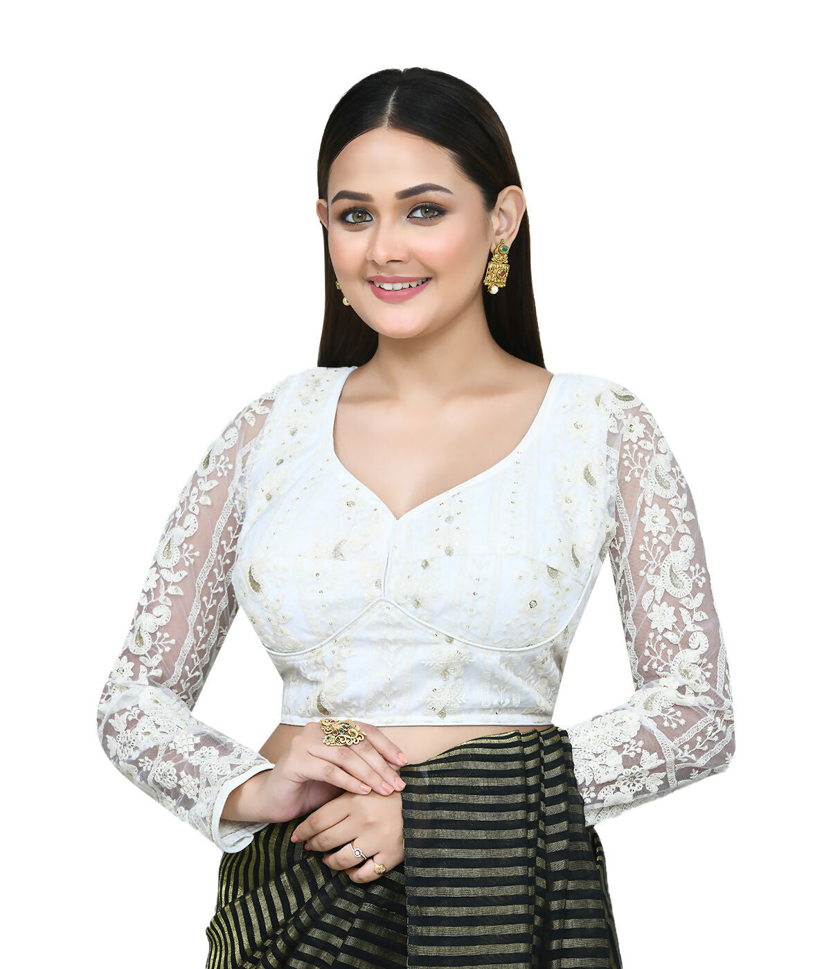 Joban Fashion Women's White Embroidered Stitched Blouse