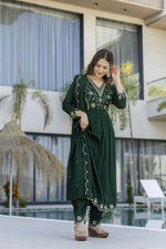 Thumbnail for The52 Women's Beautiful Embroidery Work Vichitra Silk Fabric Flared Anarkali Pant and Dupatta Set - Distacart