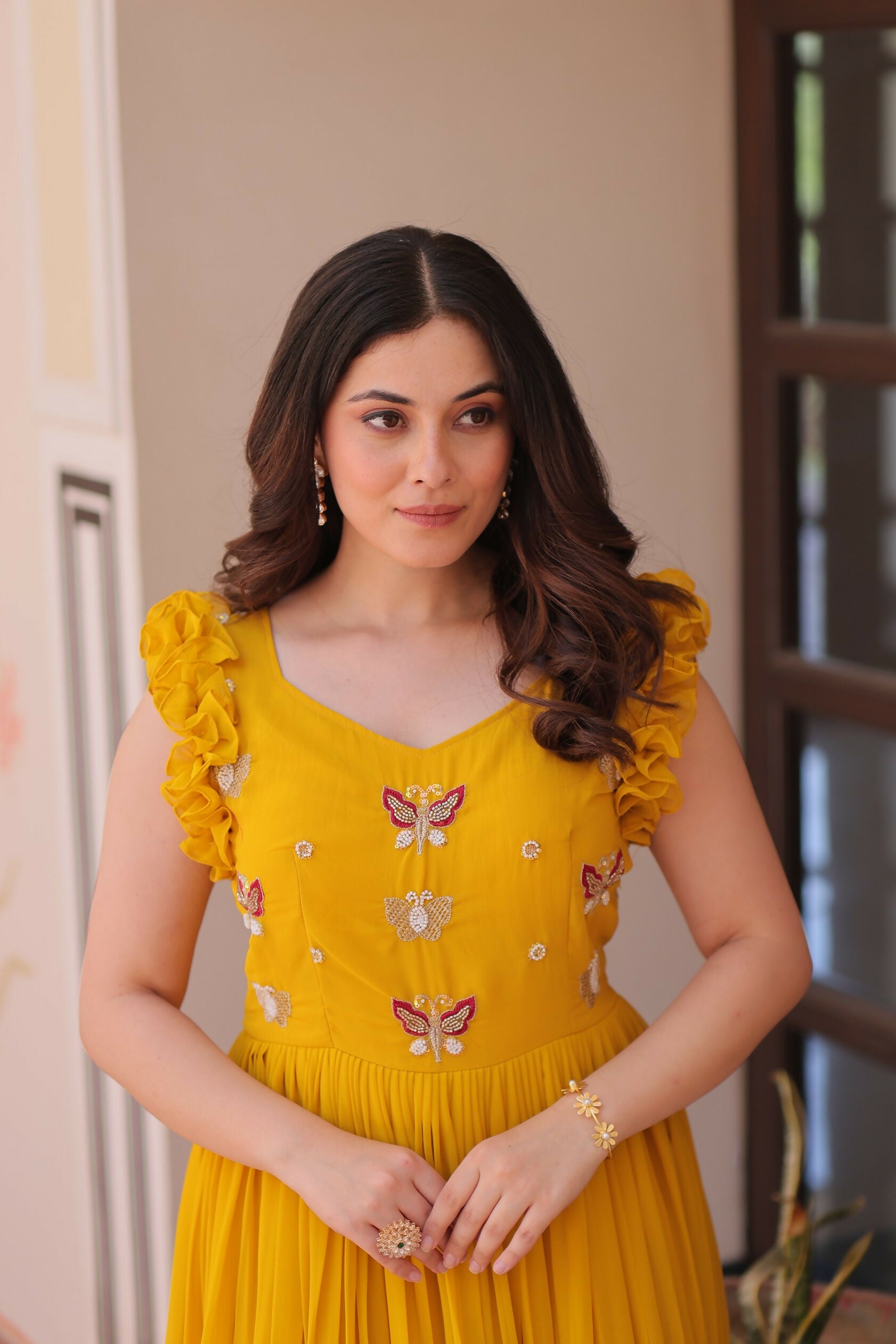 Joban Fashion Yellow Georgette Sequence Embroidery Work Gown