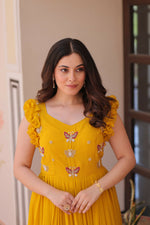 Thumbnail for Joban Fashion Yellow Georgette Sequence Embroidery Work Gown