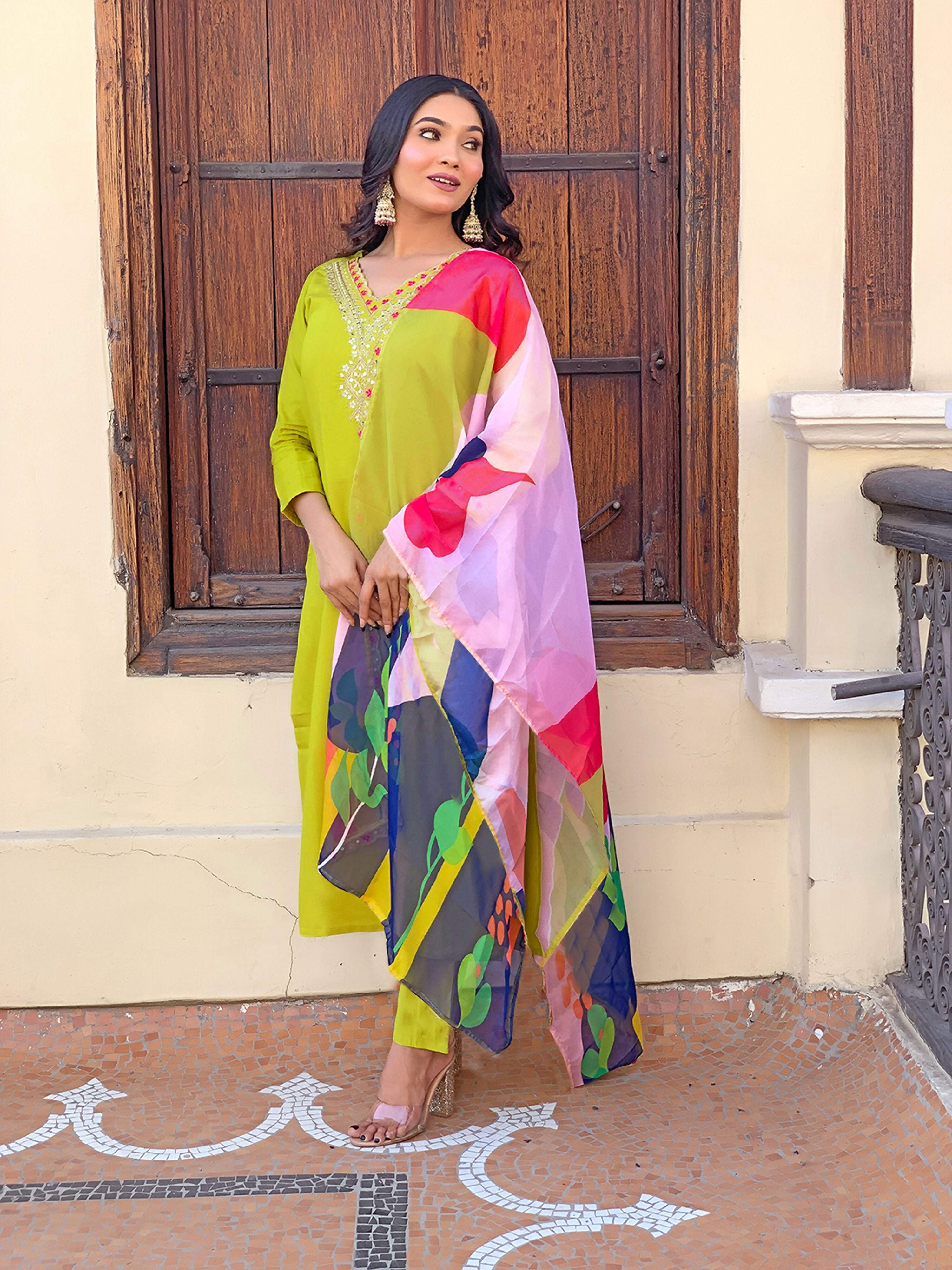 Partywear Designer Viscose Lemon Stitched Suit With Dupatta - Tanisha - Distacart