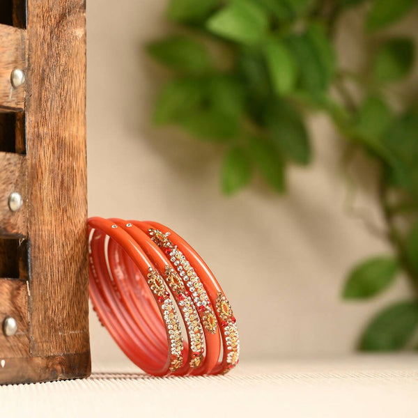 Afast Elegant Bridal & Wedding Party Fashion Bangle/Kada Set, Orange, Glass, Pack Of 8 Model No- A29 - Distacart