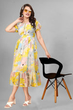 Thumbnail for Preksha Creation New Georgette Floral Print Women Yellow Gown - Distacart