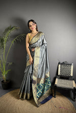 Thumbnail for Joban Fashion Grey Banarasi Cotton Silk Woven Saree