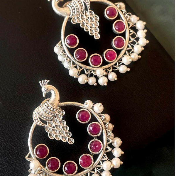 Joban Fashion Women Pink Silver Replica Peacock Shape Monalisa Stone Beaded Round Earring - Distacart