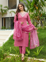Thumbnail for The52 Gajri Women's Beautiful Embroidered Rayon Fabric with Straight Kurta, Pant and Dupatta Set - Distacart